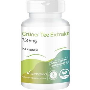 Groene thee extract 750mg - 1500mg per dagdosering waarvan 225mg EGCG - 90 capsules - hoge dosering - veilige dosering - veganistisch - biologisch beschikbare supplementen uit Duitsland | Vitamintrend