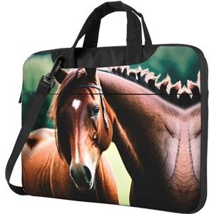 Cartoon melk koe ultradunne laptoptas, laptoptassen voor bedrijven, geniet van een probleemloze en stijlvolle reis, Twee paarden, 14 inch