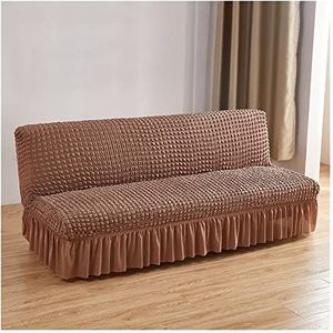Armloze bank bedekking met rok stretch futon polyester slipcover 3 -zits vouwbank covers meubels protector fits vouwbank bed(Color:Camel)