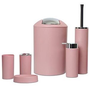 Fenteer 6-delige Badkameraccessoireset, Plastic Cadeauset voor Thuiskantoor, Hotelbar, Clubbadkamer - Roze