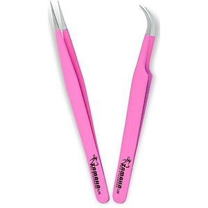 ZAMAHA UK Wimperverlenging pincet, Japans roestvrij staal gereedschap laarsvorm gebogen 3D 4D 6D schuine punt, volume pincet precisie (roze) ZUK-LT-2PCS-PBP1