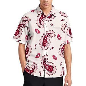 Artistieke Rode Paisley Hawaiiaanse Shirt Voor Mannen Zomer Strand Casual Korte Mouw Button Down Shirts met Zak