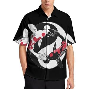 Goudvis Yin en Yang zomer herenoverhemden casual korte mouwen button down blouse strand top met zak 4XL