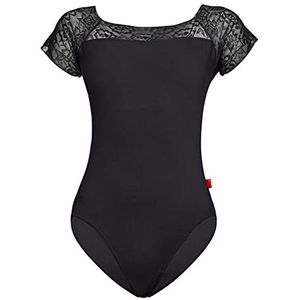 Ballet Turnpakje Dames Zwart Danspakje, Kanten Patchwork Gymnastiekpakjes met korte mouwen, Elegante Sportdans Ballet Danskleding Outfit voor grote meisjes,Black-L