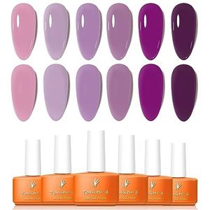 Tonitu G gel nagellak set 6 kleuren gel polish kit, populaire nail art design losweken LED bij manicure DIY thuis salon cadeaus voor vrouwen meisjes Gellak (Lavendelvelden)