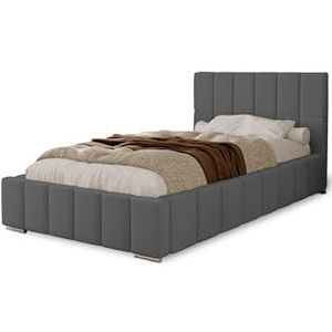 MARPUR POLSTERBED Alma 80x200 cm, bed met hoofdeinde, tweepersoonsbed met bedlade, lattenbodem en matras van hout, veloursstof: donkergrijs
