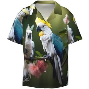 EdWal Mooie kaketoe vogel bloem print heren korte mouw button down shirts casual losse pasvorm zomer strand shirts heren jurk shirts, Zwart, 3XL