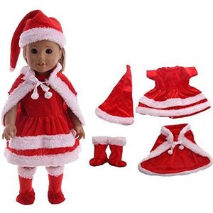 Uteruik Pop Kerst Kleding voor 46cm/18in American Girl Doll Casual Outfits - Kerst Hat Jurk Sjaal en Schoenen Kostuum Accessoire, 4 stks/set