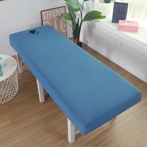 LDLCYCN Waterdichte massagebedhoes met gezichtsgat, koeling, dunne spa-massagetafel, beschermhoes, massagebedlaken, elastische band, rand, rondom, vierkante ronde kop, blauw, 180 x 60 cm (T)