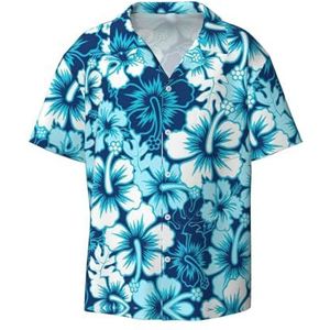 YJxoZH Blauwe Bloem Print Heren Jurk Shirts Casual Button Down Korte Mouw Zomer Strand Shirt Vakantie Shirts, Zwart, 4XL