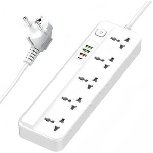 LELYFIT Universele Stekkerdoos met Schakelaar, 5 Universele Stopcontacten, 1 x 20W USB-C PD, 3 x USB-A QC-Snellaadpoorten, 2m Netsnoer, Met Overspanningsbeveiliging