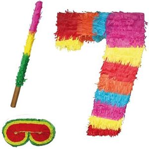 Party Factory Pinata, Getallen 0-9, met stok en blinddoek, Kiderverjaardag, 50 x 35 x 8cm, 7, multicolor