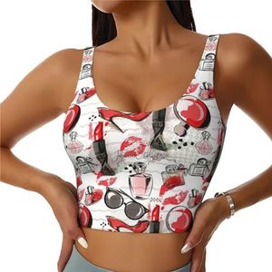 Cosmetische Lippenstift Parfum Art Print Casual Wear Vrouwen Sport Vest Yoga Vest Workout Vest Voor Vrouwen Lichtgewicht Trendy, Zwart, S