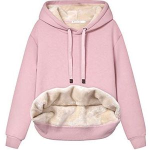 Haellun Casual winter warme fleece sherpa gevoerde pullover met capuchon voor dames, PINK, M