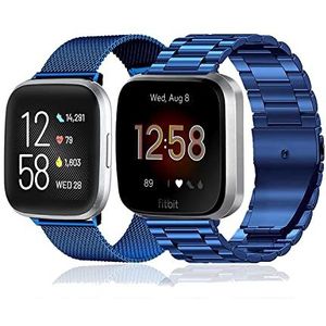 baklon 2 stuks, compatibel met Fitbit Versa/Fitbit Versa 2, roestvrijstalen sportarmband, compatibel met Fitbit Versa/Versa 2/Versa Lite, blauw