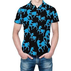 Autisme Awareness Unicorn Heren Shirt met korte mouwen Golfshirts Regular-Fit Tennis T-Shirt Casual Business Tops