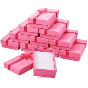 Craftdady 12Pcs Kartonnen Dozen Papier Geschenkdoos 8x5Cm Sieraden Armband Oorbellen Doos Voor Bruiloft Moederdag Valentijnsdag, Hot Pink
