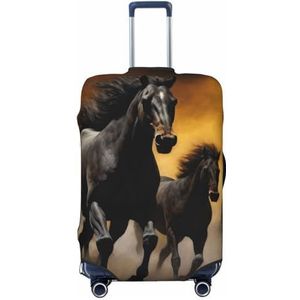 BTCOWZRV Reisbagage Cover Mode Koffer Protector Running Zwarte Paarden Print Wasbare Bagage Covers Reizen Koffer Case Protector Past 45-70 cm Bagage, Zwart, Large