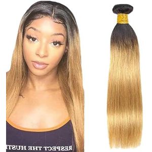Lakaisa Straight Human Hair Bundles 100% Unprocessed Brazilian Remy Hair 1B27 Blonde Ombre Real Hair Extensions Sew in Hair 1 Bundle No Smell for Woman 34 Inch