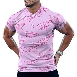 Papier Vliegtuig Hart Grappige Mannen Polo Shirt Korte Mouw T-shirts Klassieke Tops Voor Golf Tennis Workout