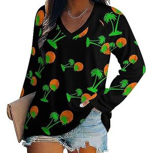 Palm Tree vrouwen casual lange mouw T-shirts V-hals gedrukte grafische blouses Tee Tops 3XL