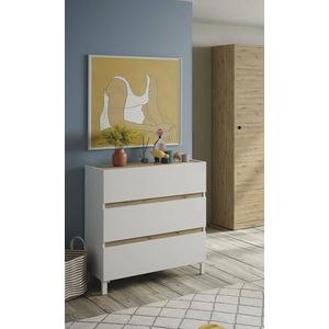 Dmora Forfar, commode, multifunctionele commode, slaapkamercommode, kast met laden, 79x41 h91 cm, wit en knoopeiken