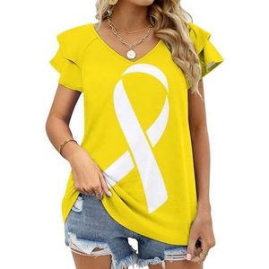 Lint over Gele Wereld Kindertijd Grafische Blouse Top Voor Vrouwen V-hals Tuniek Top Korte Mouw Volant T-shirt Grappig