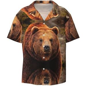 OdDdot Grizzly Bear Print Heren Overhemden Atletisch Slim Fit Korte Mouw Casual Business Button Down Shirt, Zwart, XXL
