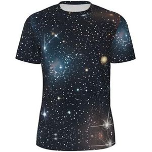 Constellation Star Clusters Galaxies Print Sportshirt voor heren, ademend, koel droog mesh, basislaag tops met korte mouwen, hardloopshirt, Zwart, S