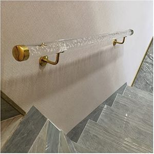 Verstelbare trapleuning van helder acryl - 1,6-20 voet aan de muur bevestigde leuning met zilver/gouden beugels(Gold Bracket,120cm(3.9ft))