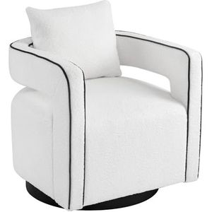 Virgorack 360° draaibare fauteuil, fauteuil voor één bank, teddyfauteuil met kussen (zwart wit)
