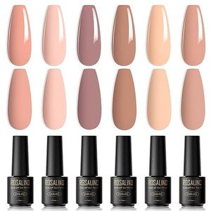 ROSALIND UV Nagellak, 6 Kleuren Naakt Mini Gel Nagellak, Naakt Bruin beige Soak Off French Manicure voor Vrouwen Moeder Geschenkset DIY at Home