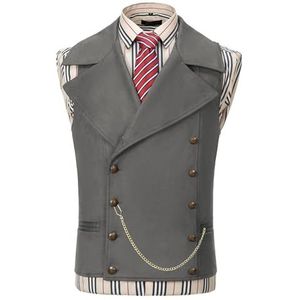 AeoTeokey - Gilet - Grijs - Kunstleer - Klassiek Cowboy Vest