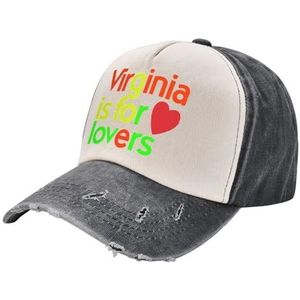 KWQDOZF Virginia is for Lovers Adult Washed Cowboy Hoed Baseball Hat Outdoor Travel Hat Denim Hoed, Zwart en Wit, Eén Maat