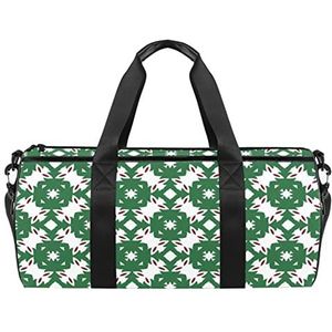 Bloem Bloemen Esdoornblad Bladeren Patroon Reizen Duffle Bag Sport Bagage met Rugzak Tote Gym Tas voor Mannen en Vrouwen, Creatief groen Boho geometrisch patroon, 45 x 23 x 23 cm / 17.7 x 9 x 9 inch