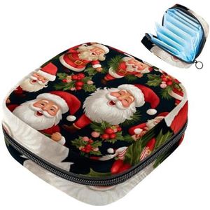 MUOOUM Merry Christmas Santa Claus maandverband opbergtas menstruatie pad tas draagbare menstruatie cup zakje met rits voor tiener meisjes vrouwen dames