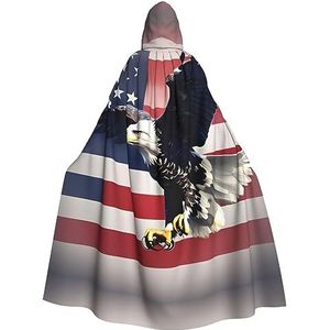 SSIMOO 3d Bald Eagle Flying With American Flag Unisex mantel-boeiende vampiercape voor Halloween - een must-have feestkleding voor mannen en vrouwen