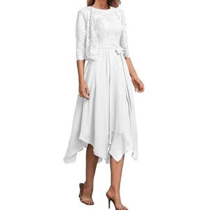 2 Stuks Moeder Van De Bruid Bruidegom Jurken Met Jassen Kant Formele Avond Grootmoeder Jassen Thee Lengte ZM193, Wit, 32