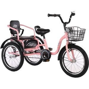 Driewieler for kinderen met één snelheid for 3-12 jaar oud, 16 inch veilige cruisefiets, draagbare fiets met 3 wielen met mand en achterbank, ideaal als cadeau for kinderen(Color:Pink)