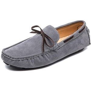 Heren Loafers Schoenen Ronde Neus Suède Vamp Rijden Bootschoenen Platte Hak Flexibel Lichtgewicht Wandelen Feest Slip On(Grey,44.5 EU)