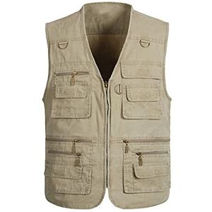 Mannen Casual Katoen Outdoor Mouwloos Vest, Hwalleum Mens Zomer Klassiek Lichtgewicht Ademend Multi-pocket Outdoor Utility Gilet Sneldrogende Sport Vissen Fotografie Wandelen Gilets Camping Vest - bruin - XL