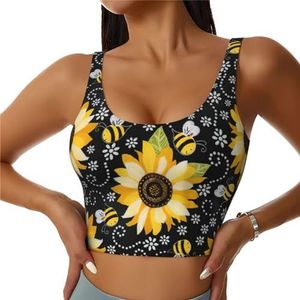 Zonnebloem Bijen Print Comfortabele Vrouwen Sport Vest Yoga Workout Vest Voor Vrouwen Lichtgewicht Zomer, Zwart, S