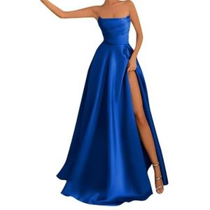 BRIGOW Satijnen bruidsmeisjesjurk voor bruiloft met split mouwloze galajurken plooien cocktailjurk grote maten, koningsblauw, 32