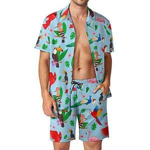 Tropical Birds Jungle Zomer Hawaiiaanse Sets voor Mannen Button Down Korte Mouw Trainingspak Strand Outfits XL