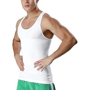 Compressie Shirt Hesje Naar Zich Verstoppen Mannen Borsten Moobs Afslanken Shapewear Maak Hele Buik Plat (Color : White, Size : M)