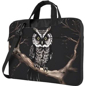 Late Night Owl Laptop Schoudertas Draagbare Laptop Tas Laptop Case Crossbody Aktetas w/Strap Handvat, Zwart, 14 inch