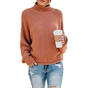 Tophoopp Truien voor vrouwen casual, vrouwen hoge hals tops gebreide trui fit shirts gezellige winter warme blouses sweatshirts, Oranje, XL