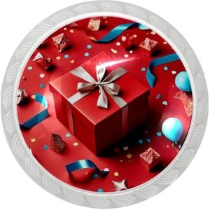 lcndlsoe Elegante ronde transparante kastknoppen - set van 4, voor kasten, ijdelheden en kasten, rood geschenkpatroon
