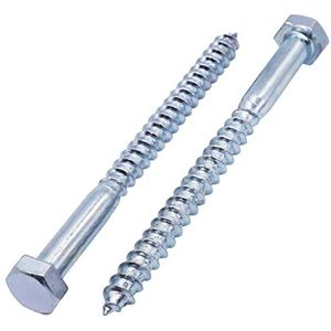 SKIR'CO (25 stuks) DIN 571 verzinkt stalen zeskantkop houtschroeven M8 x 100 mm, touringcarschroeven, zeskantschroef, vertragingsbouten