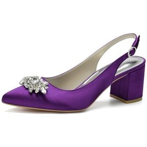 GHSIRUEU Strass Hakken Voor Vrouwen Puntschoen Blok Hakken Slingback Pumps Slip Op Jurk Bruids Trouwschoenen,Dark purple,40 EU